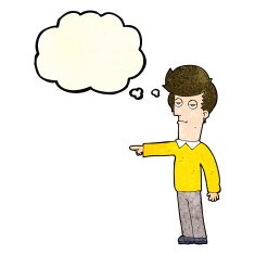 cartoon pointing man with thought bubble N27