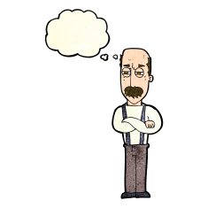 cartoon annoyed old man with thought bubble N21