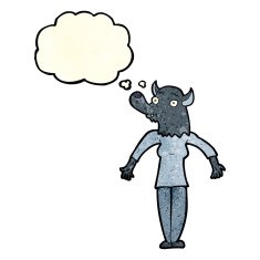 cartoon werewolf woman with thought bubble N2