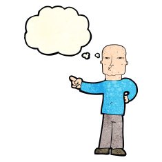 cartoon pointing man with thought bubble N28