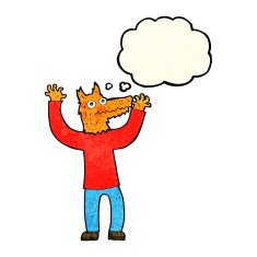 cartoon fox man with thought bubble N18