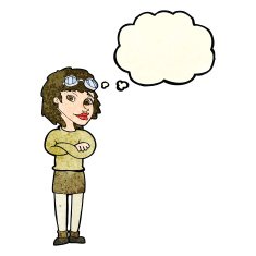 cartoon woman with crossed arms and safety goggles thought N3