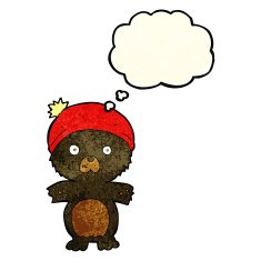 cartoon cute black bear in hat with thought bubble N2
