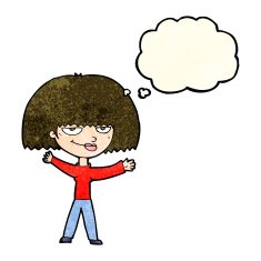 cartoon smug woman with thought bubble N6