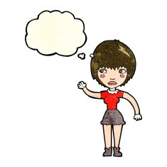 cartoon waving woman with thought bubble N52