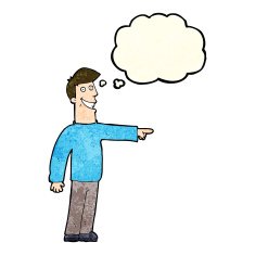 cartoon pointing man with thought bubble N29