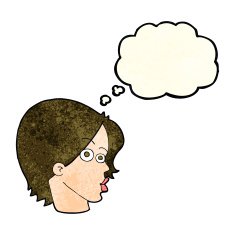cartoon female face with thought bubble N51