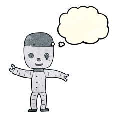 cartoon robot with thought bubble N42