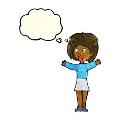 cartoon worried woman with thought bubble N26