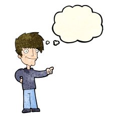 cartoon man pointing with thought bubble N56