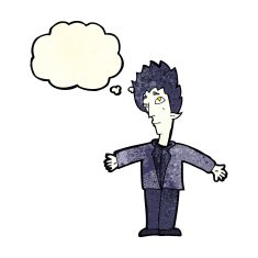 cartoon vampire man with thought bubble N44