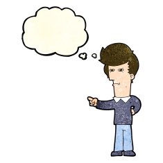 cartoon man pointing with thought bubble N57