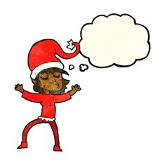 santa's helper cartoon with thought bubble N4