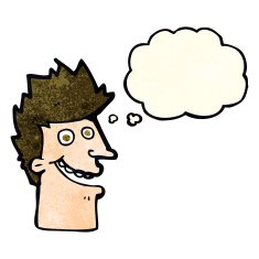 cartoon happy man face with thought bubble N6