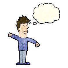 cartoon stressed man with thought bubble N24