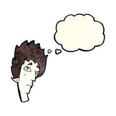 cartoon vampire head with thought bubble N14