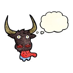 cartoon cow face with thought bubble N4