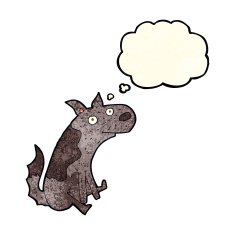 cartoon sitting dog with thought bubble N4