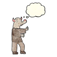 cartoon werewolf with thought bubble N9