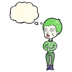 cartoon zombie girl with thought bubble N3