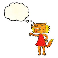 cartoon fox girl with thought bubble N2