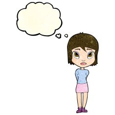 cartoon shy girl with thought bubble N3