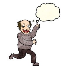 cartoon evil old man with thought bubble N7
