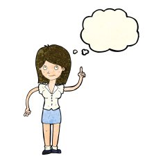 cartoon woman with idea thought bubble N79