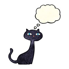 cartoon black cat with thought bubble N11