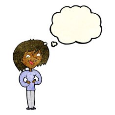 cartoon excited woman with thought bubble N43