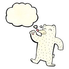 cartoon waving polar bear with thought bubble N21