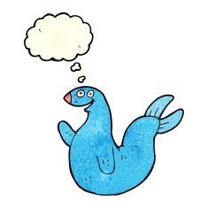 cartoon happy seal with thought bubble N7