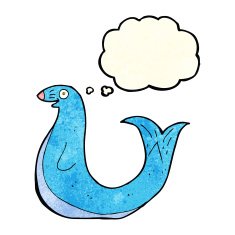 cartoon happy seal with thought bubble N8