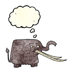 cartoon woolly mammoth with thought bubble N4