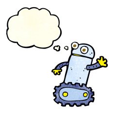 cartoon robot with thought bubble N44