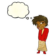 cartoon woman with hands in pockets thought bubble N4