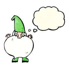 cartoon tiny santa with thought bubble N3