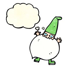 cartoon tiny santa with thought bubble N4