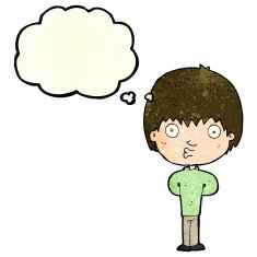 cartoon whistling boy with thought bubble N4