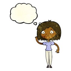 cartoon woman waving with thought bubble N106