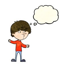 cartoon curious man with thought bubble N25
