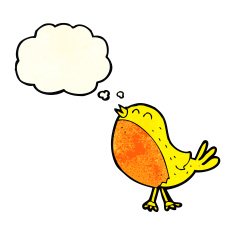 cartoon singing bird with thought bubble N4