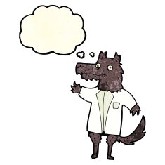 cartoon wolf businessman with thought bubble N2