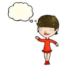 cartoon waving woman with thought bubble N53