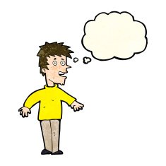 cartoon happy boy with thought bubble N68