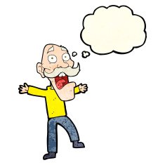 cartoon shocked old man with thought bubble N9