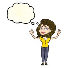 cartoon woman giving up with thought bubble N4