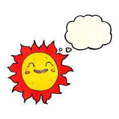 cartoon happy sun with thought bubble N3