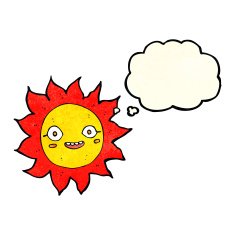 cartoon happy sun with thought bubble N4