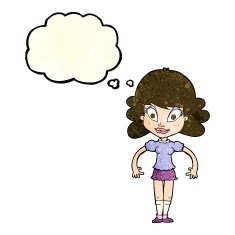 cartoon pretty woman with thought bubble N86